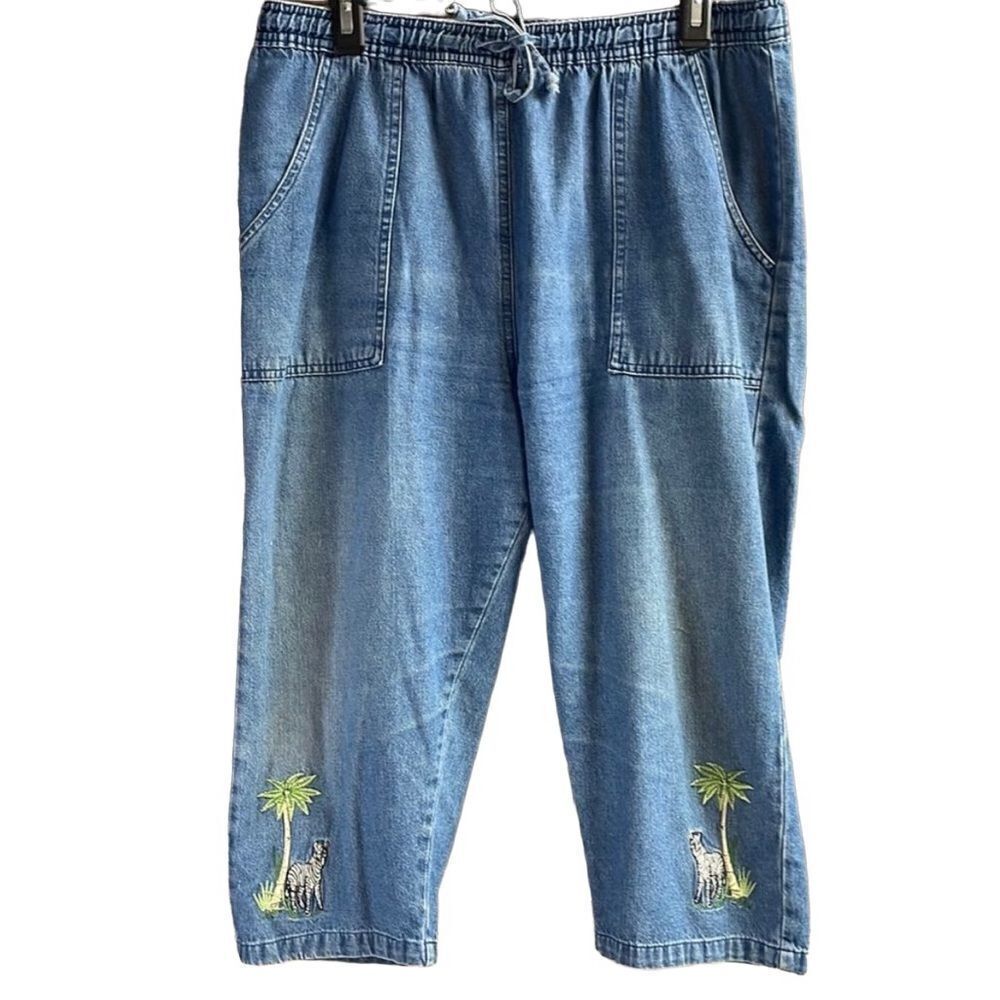 KT SPORT by KENNETHTOO Denim Elastic Waist Ladies Capri Palm Jeans Petite Large